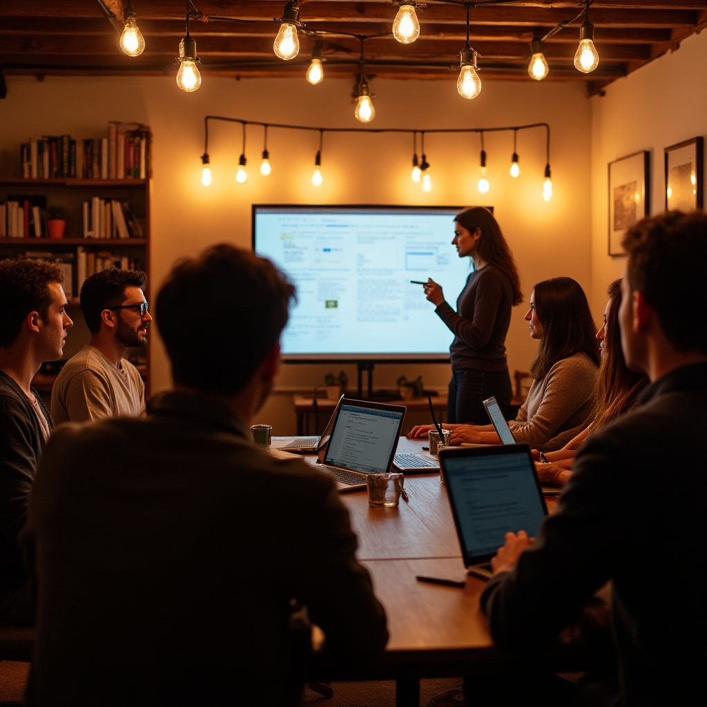 Večerní setkání workshopu s účastníky u stolu
