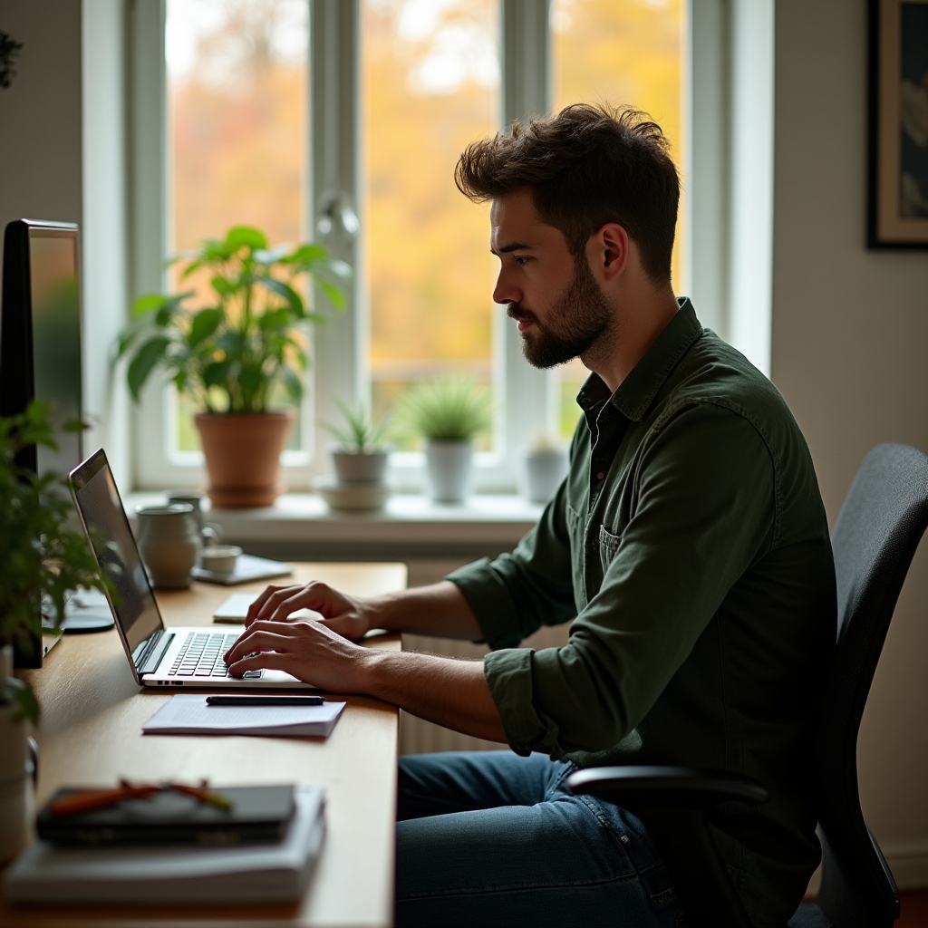 Freelancer pracující z domácí kanceláře