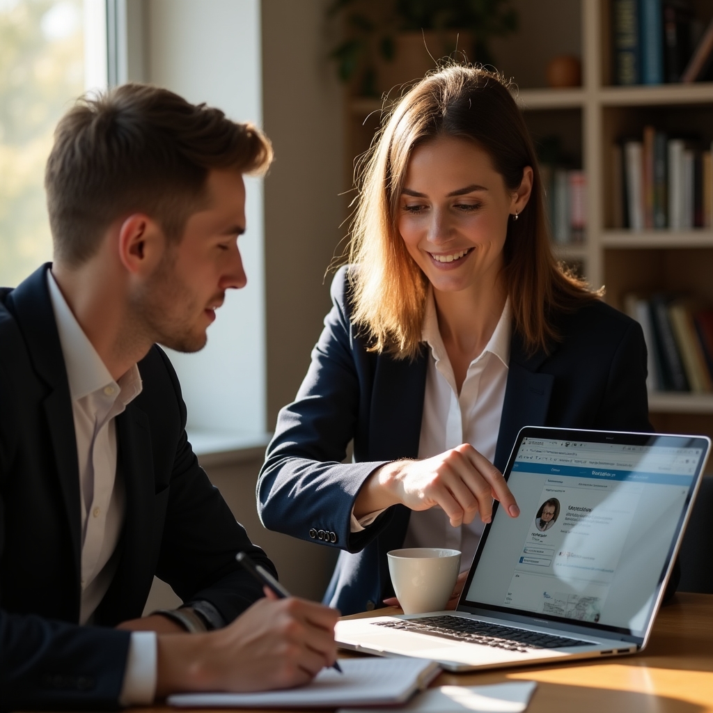 Lektorka prochází LinkedIn profil účastníka workshopu
