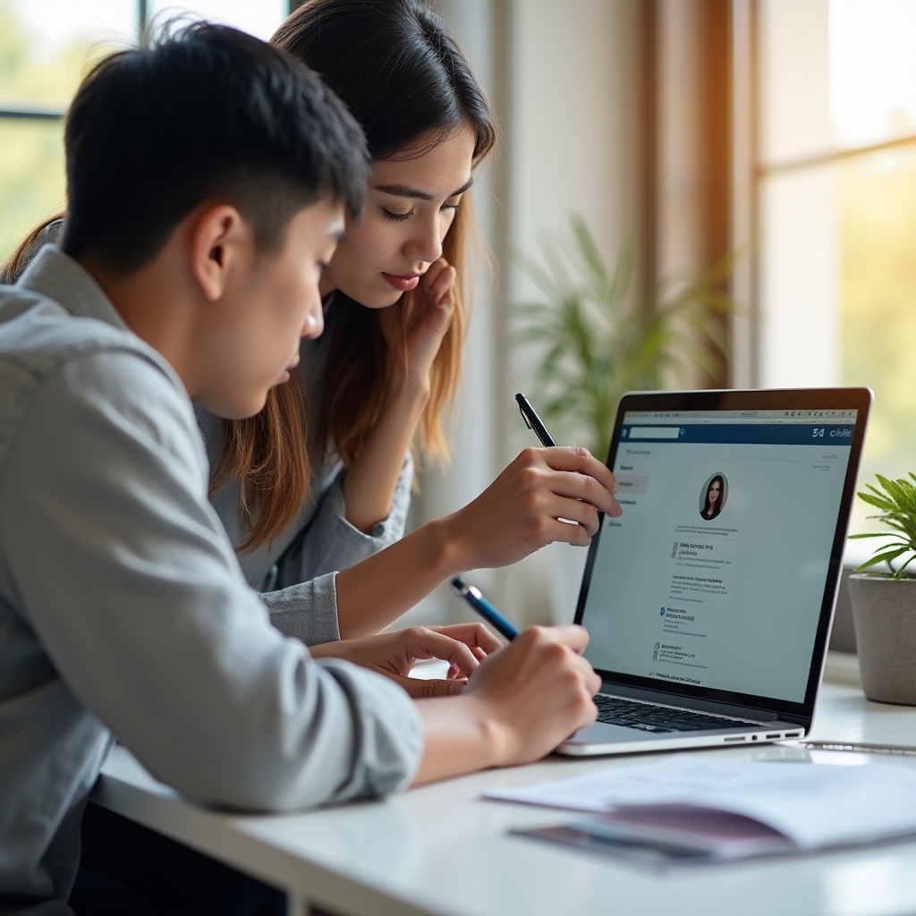 Účastník workshopu upravuje strukturu LinkedIn profilu na notebooku